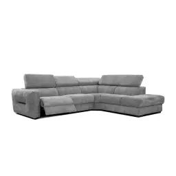 Canapé d’angle droit 5 places avec relax électrique tissu gris moyen