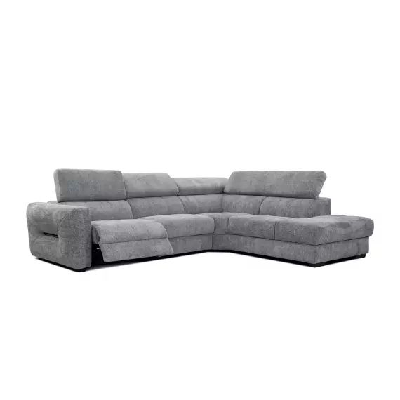 Canapé d’angle droit 5 places avec relax électrique tissu gris moyen