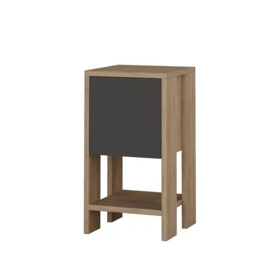 Table de chevet avec 1 porte beige et gris anthracite