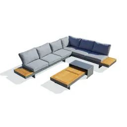 Salon de jardin d&rsquo;angle 6 places en bois d&rsquo;acacia et alu anthracite