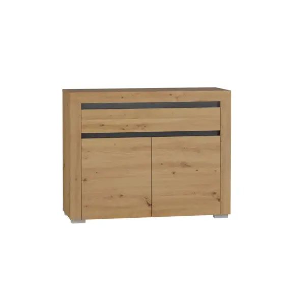Buffet 2 portes 1 tiroir panneaux stratifiés bois et gris anthracite