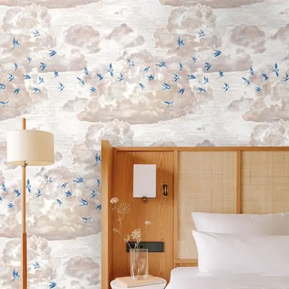 Papier Peint Nuages au Coucher du Soleil avec Hirondelles 250×200 cm
