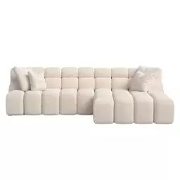 Canapé d’angle droit 2 places  tissu beige