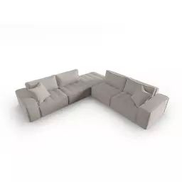 Canapé d’angle symétrique 7 places en tissu structurel gris clair