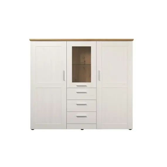 Vaisselier 3 portes dont une avec verre trempé, 3 tiroirs – L159 cm