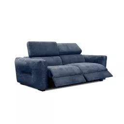 Canapé droit 3 places avec 2 relax électriques tissu bleu foncé