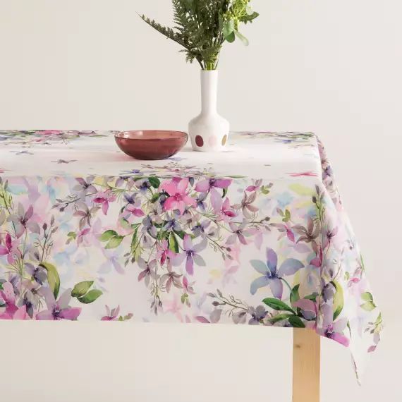 Nappe imprimée rose avec traitement anti-taches en coton 140×140 cm