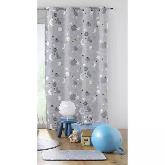 Rideau occultant enfant ambiance astrale polyester gris 260 x 140