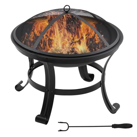 Brasero boule de feu grille charbon couvercle tisonnier acier noir