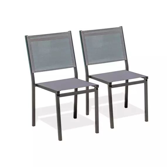 Lot de 2 chaises de jardin en aluminium et toile plastifiée grise