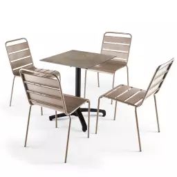 Ensemble table de jardin stratifié marbre beige et 4 chaises taupe