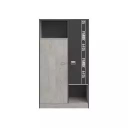 Armoire 2 Portes avec Penderie style Loft L101.4 cm – Gris et noir