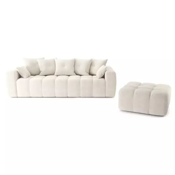 Canapé droit convertible en tissu 4 places blanc pur