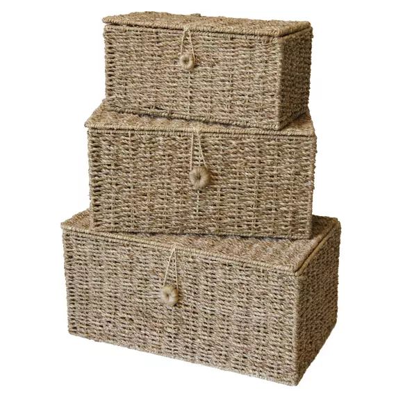 Lot de 3 paniers en jonc de mer 32x17x15cm 38x22x18,5cm 44x27x21cm