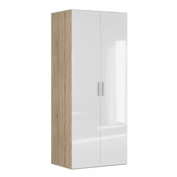 Armoire 2 portes L100 x H240 cm stratifiés blanc et naturel