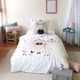 Parure de lit réversible 1 place coton à motifs 140×200 cm