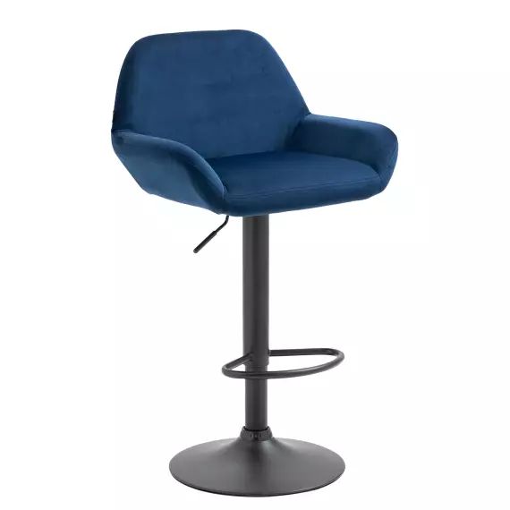 Tabouret de bar velours ajustable pivotant velours Bleu