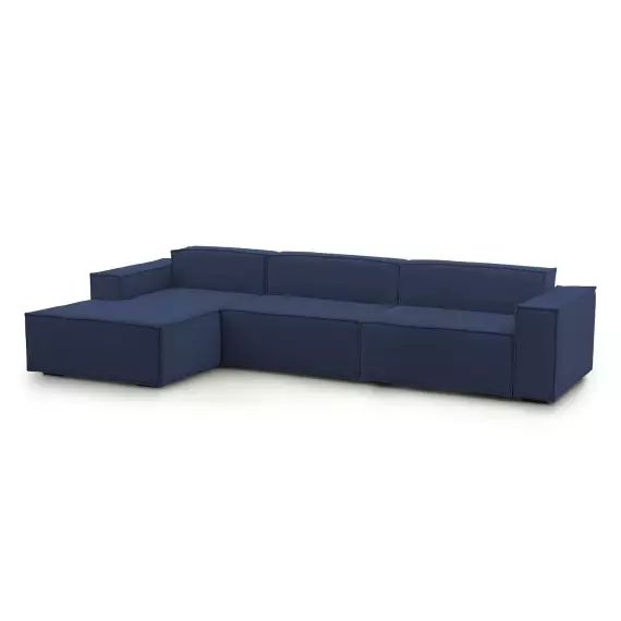 Canapé d’angle 4 places en tissu bleu