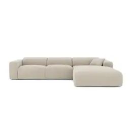 Canapé grand angle droit velours texturé beige