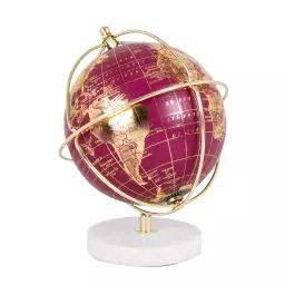 Globe terrestre carte du monde doré, violet et marbre blanc