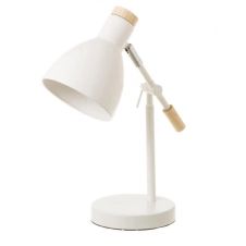 Lampe de bureau métal blanc et bois H36,5cm