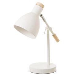 Lampe de bureau métal blanc et bois H36,5cm