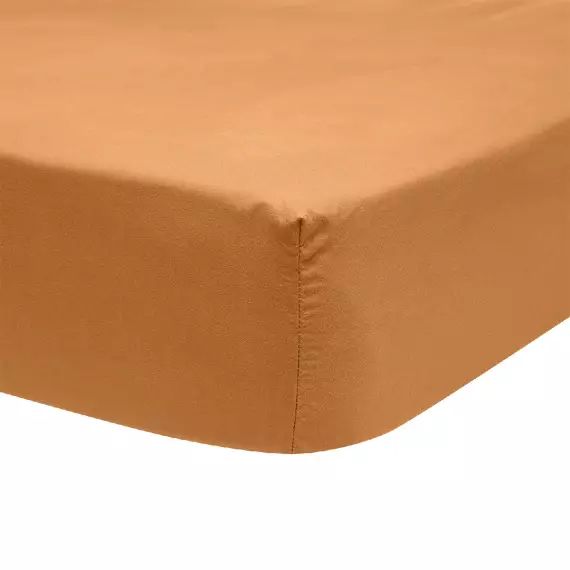 Drap housse en percale de coton brun 90×190