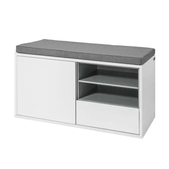 Banc de rangement à chaussures 1 porte et 1 tiroir effet bois blanc