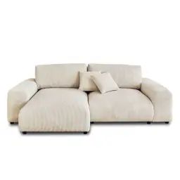 Canapé d’angle réversible 4 places en velours côtelé beige
