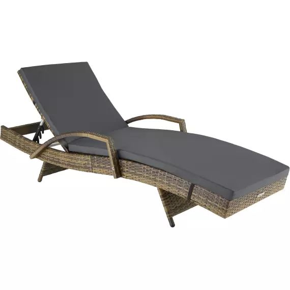 Bain de soleil OCEANE 5 positions cadre en aluminium marron naturel