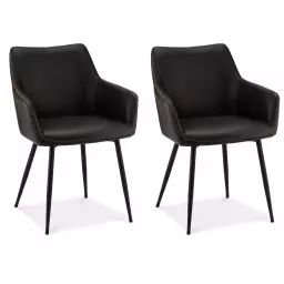 Lot de 2 chaises avec accoudoirs en simili noir