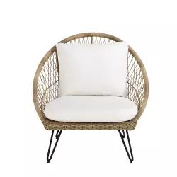Fauteuil de jardin en résine tressée et coussins en toile recyclée