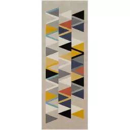 Tapis Géométrique Multicolore – Beige et Orange – 80x220cm