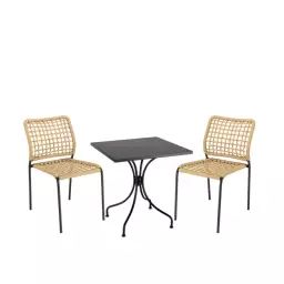 Salon de jardin 2 personnes – 1 table carrée 70cm 2 chaises cordage