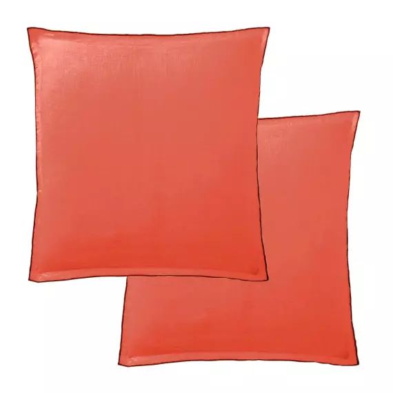 2 taies d’oreiller carrées en lin français – lin lavé orange 65×65 cm