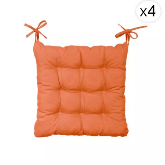 Lot de 4 Galettes de chaise en polyester 40 x 40 cm terracotta