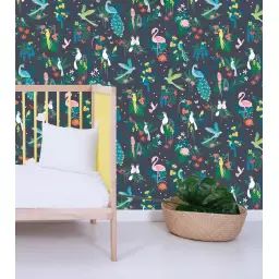 Papier peint tropicale et oiseaux en Papier Multicolore 50cm x 10m