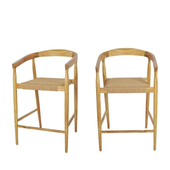 Buri – Lot de 2 fauteuils de bar en teck et corde tressé H65cm
