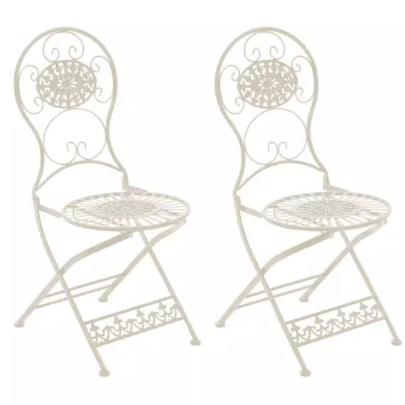 Lot de 2 chaises de jardin pliables en métal Crème antique