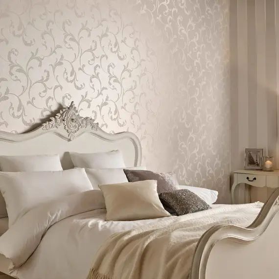 papier peint baroque bead blanc 1005x52cm