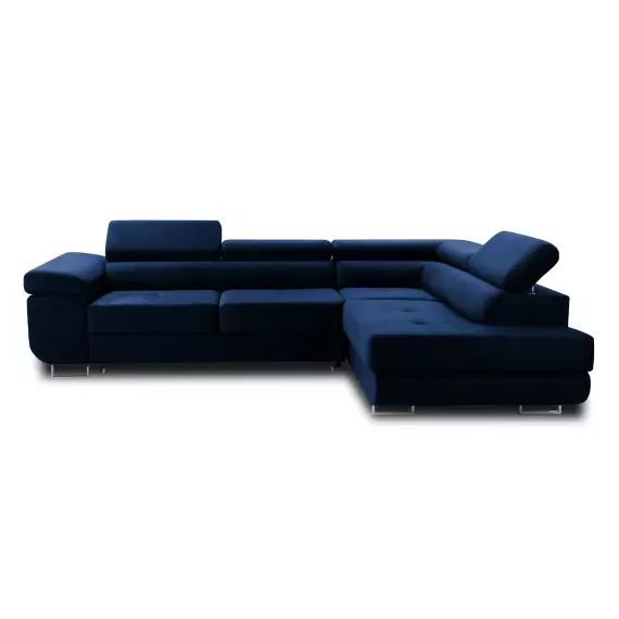 Canapé d&rsquo;angle droit convertible 5 places en velours bleu nuit