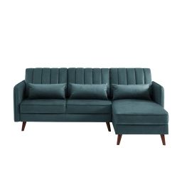 Canapé d’angle réversible en tissu 5 places  bleu vert
