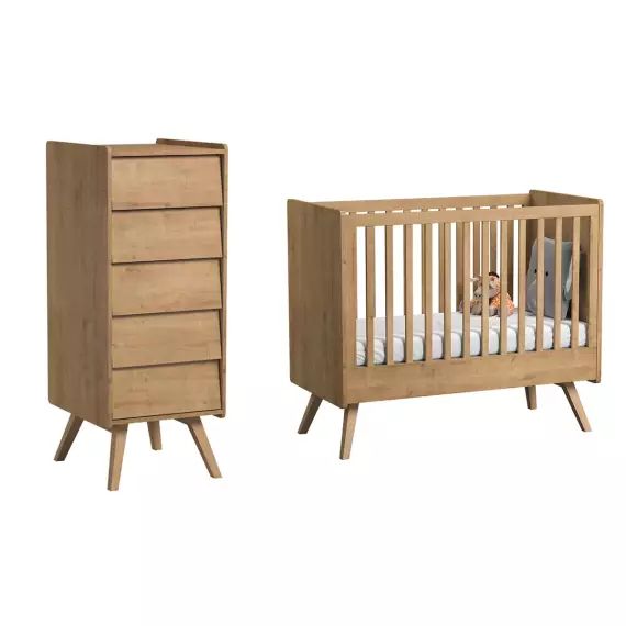 Chambre bébé : Duo – Lit bébé 60×120 chiffonnier naturel