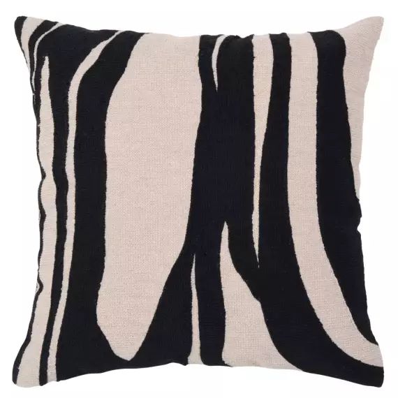 Housse de coussin en coton motifs brodés beiges et noirs 40×40