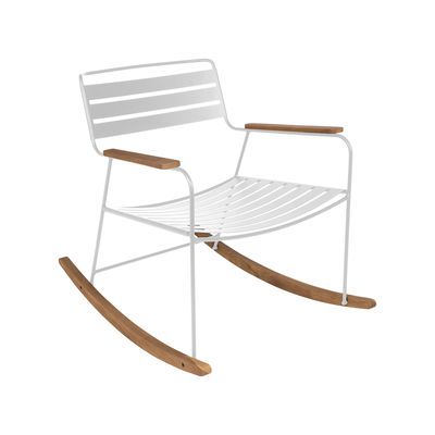 Rocking chair Surprising en Métal, Teck – Couleur Blanc – 69 x 89 x 76 cm – Designer Harald Guggenbichler