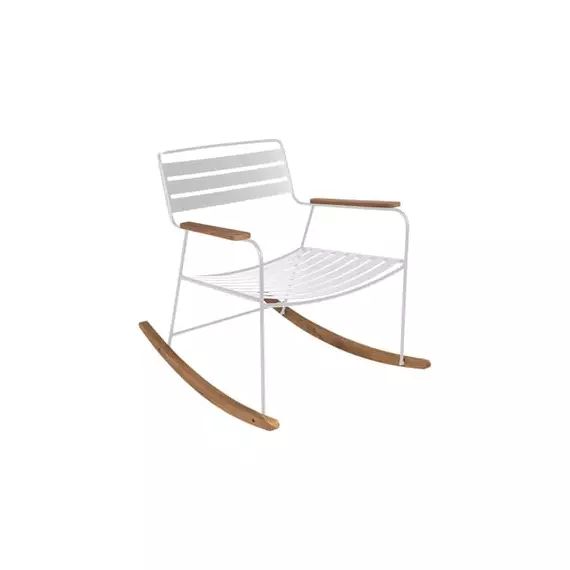 Rocking chair Surprising en Métal, Teck – Couleur Blanc – 69 x 89 x 76 cm – Designer Harald Guggenbichler