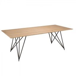 Table à manger bois chêne pieds croisés métal noir L220