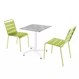 Ensemble table de jardin stratifié marbre et 2 chaises vert