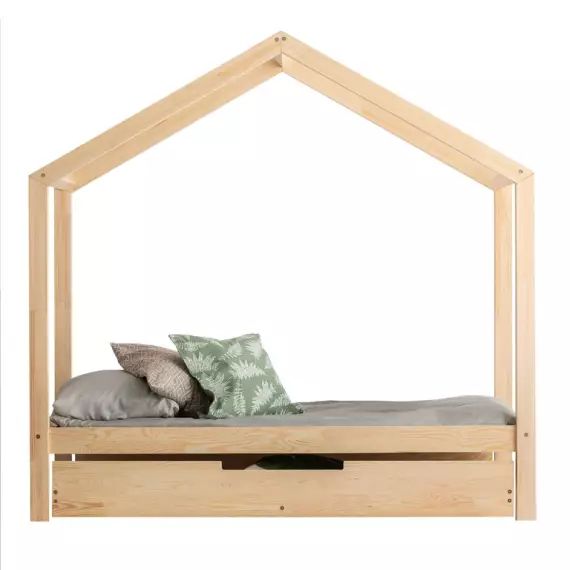 Lit cabane 90×190 sommier et tiroir inclus naturel