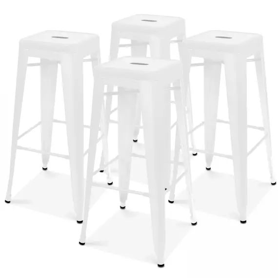 Lot de 4 tabourets de bar en acier blanc mat